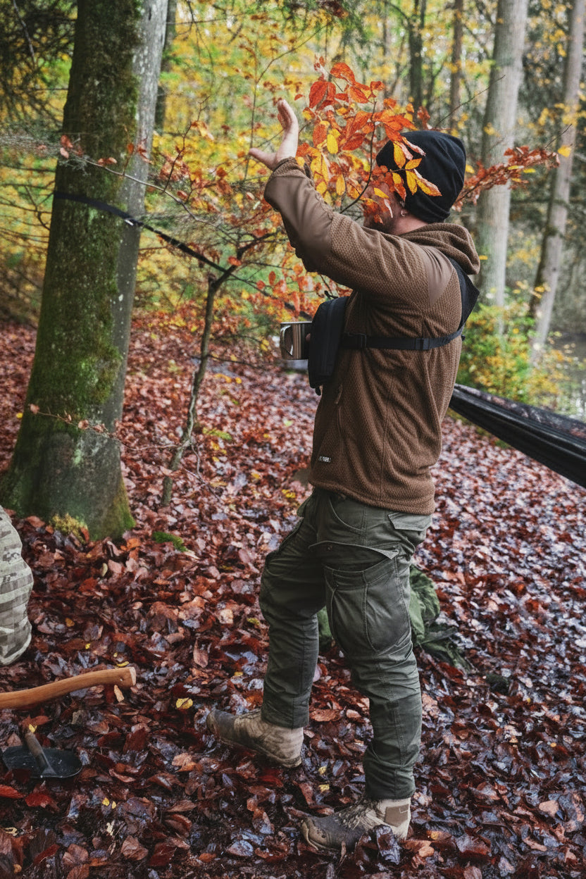 Survival-Instruktor zeigt Bushcraft-Techniken